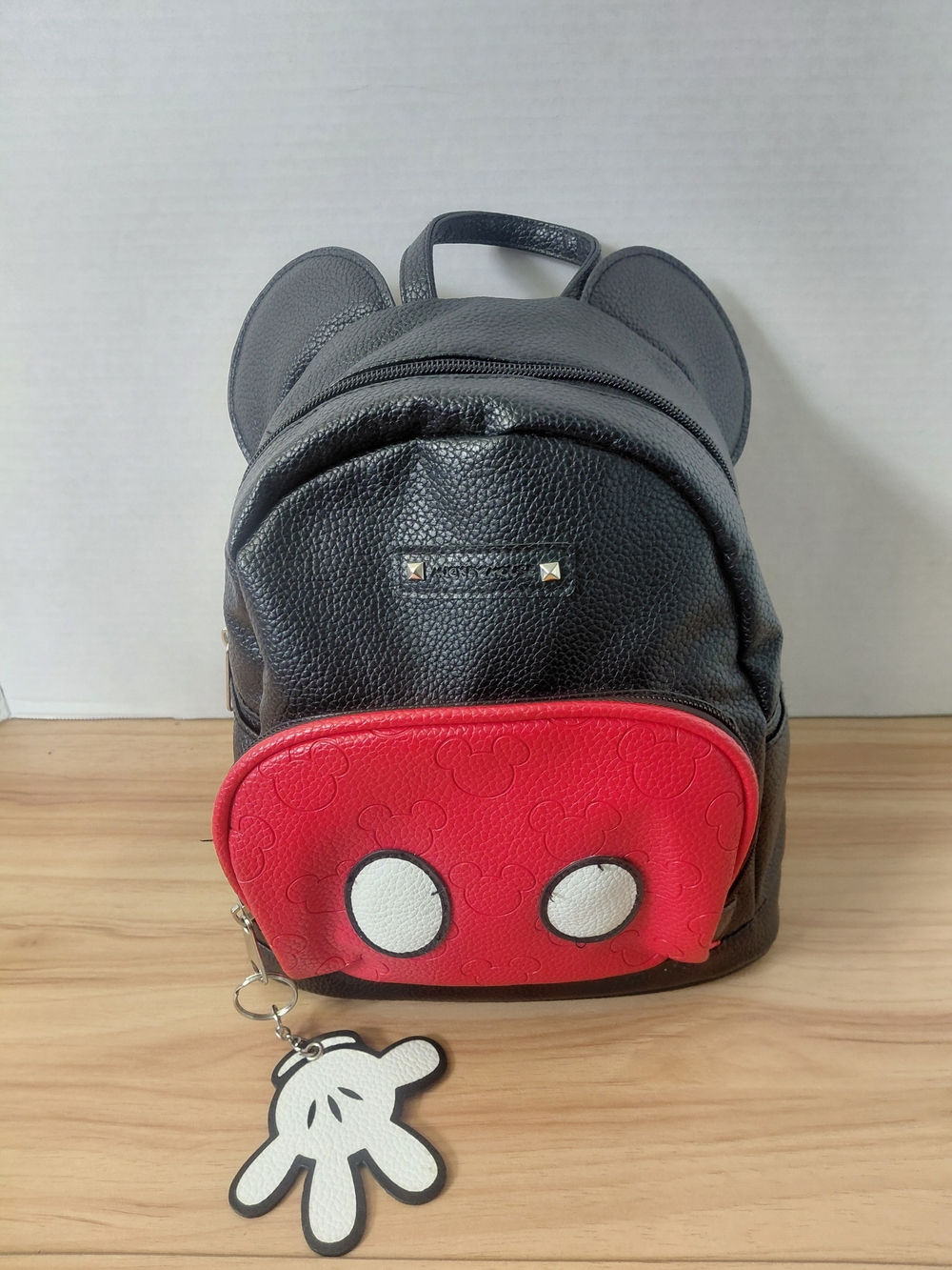 Black Mini Backpack with Red Mickey Front Pocket and Glove Charm